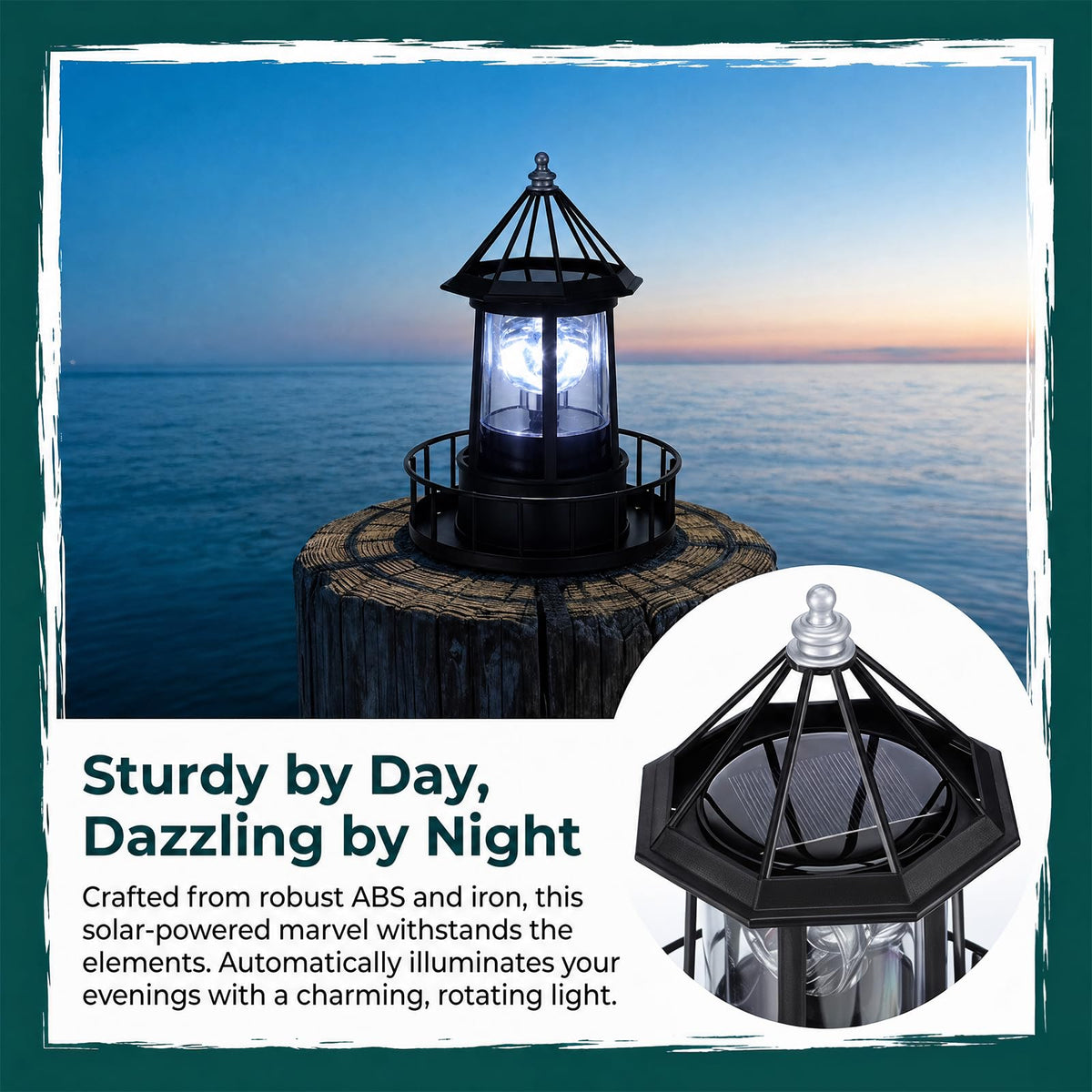 Solar Lighthouse Rotating LED Light IP65 Waterproof Outdoor Lamp L5701