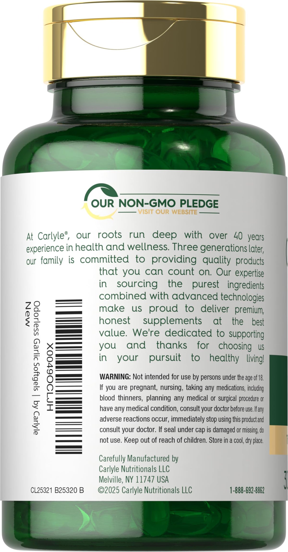 Odorless Garlic Softgels Supplement 300 Count G9943