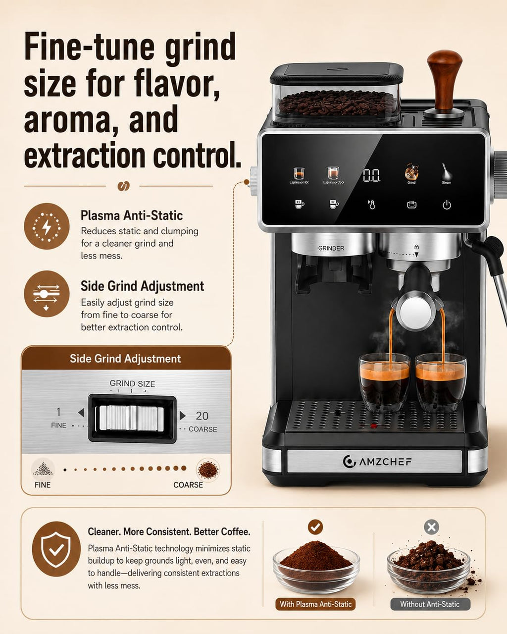 Black 20 Bar Espresso Machine with Grinder Y623