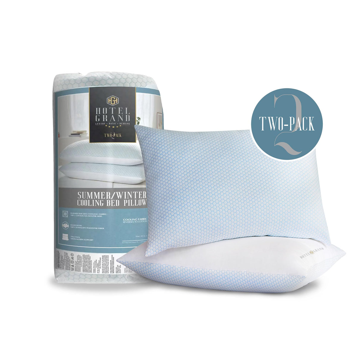 Cooling Soft Low-Profile Pillow King Size Set of 2 I5430