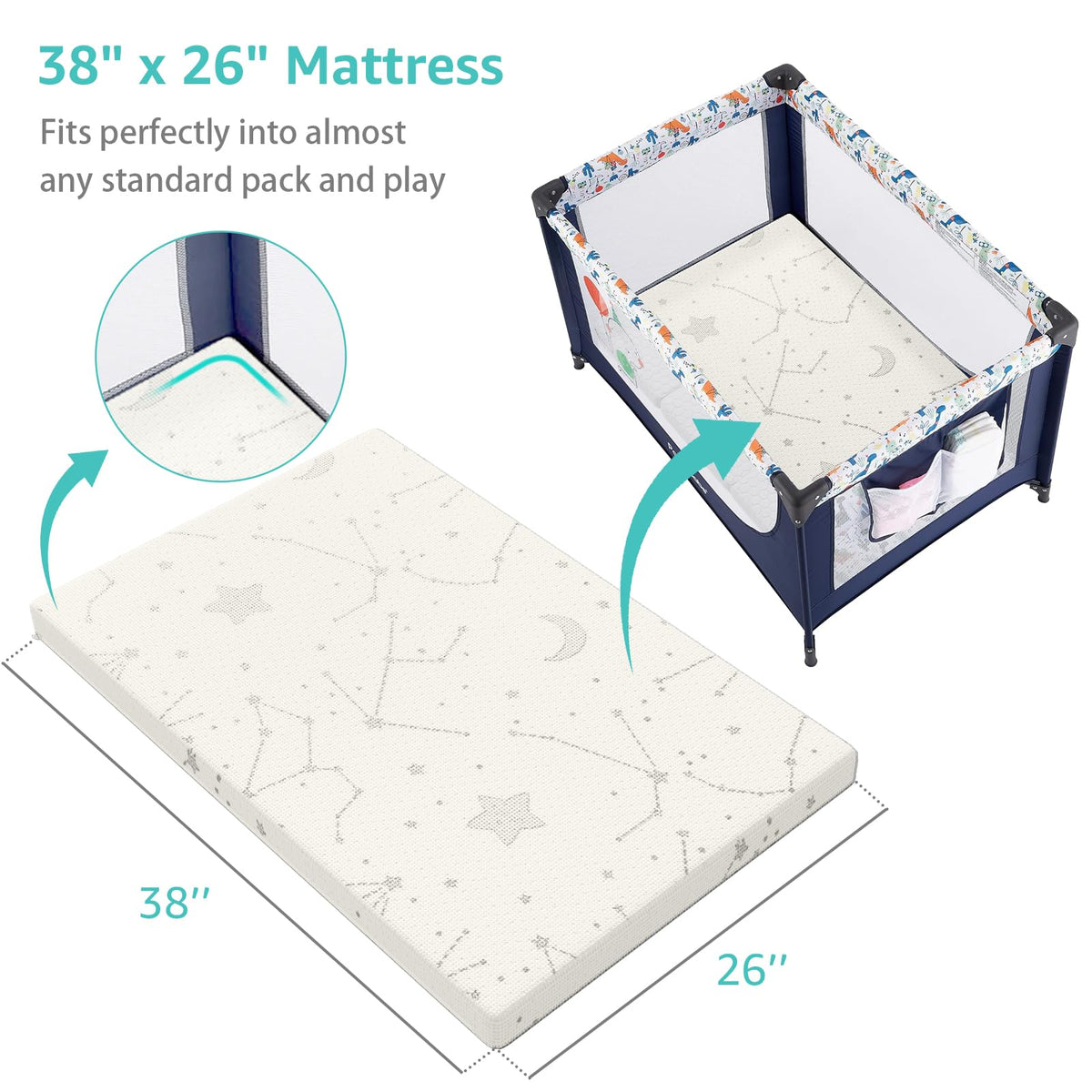 Bamboo Breathable 38x26 Waterproof Baby Mattress Topper with Strap U316