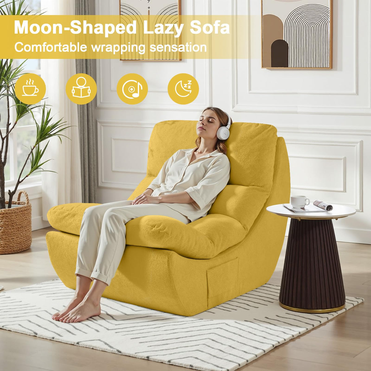 Set of 2 Yellow Anti Cat Scratch Bean Bag Chairs U4301