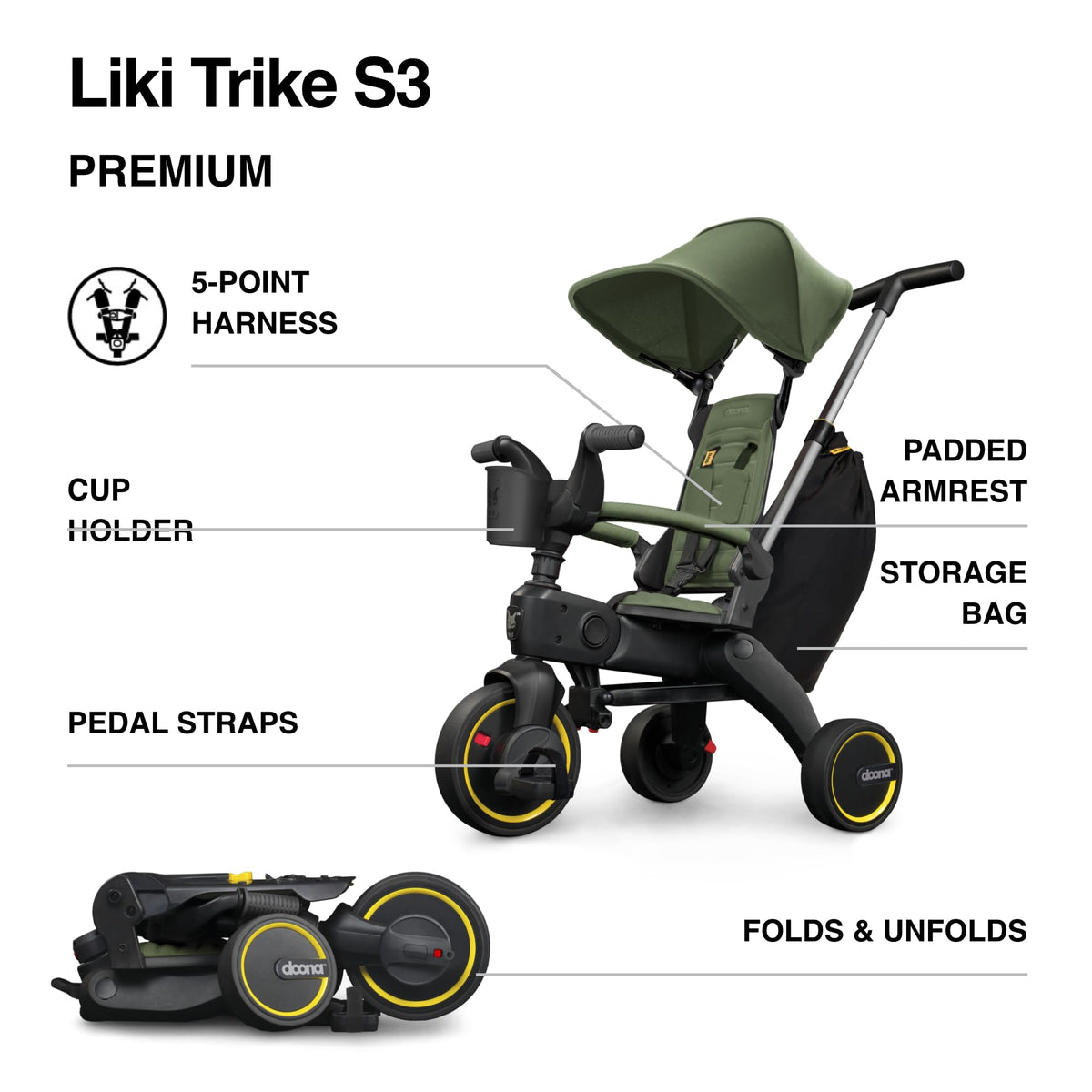 Desert Green 5-in-1 Foldable Tricycle Z45567
