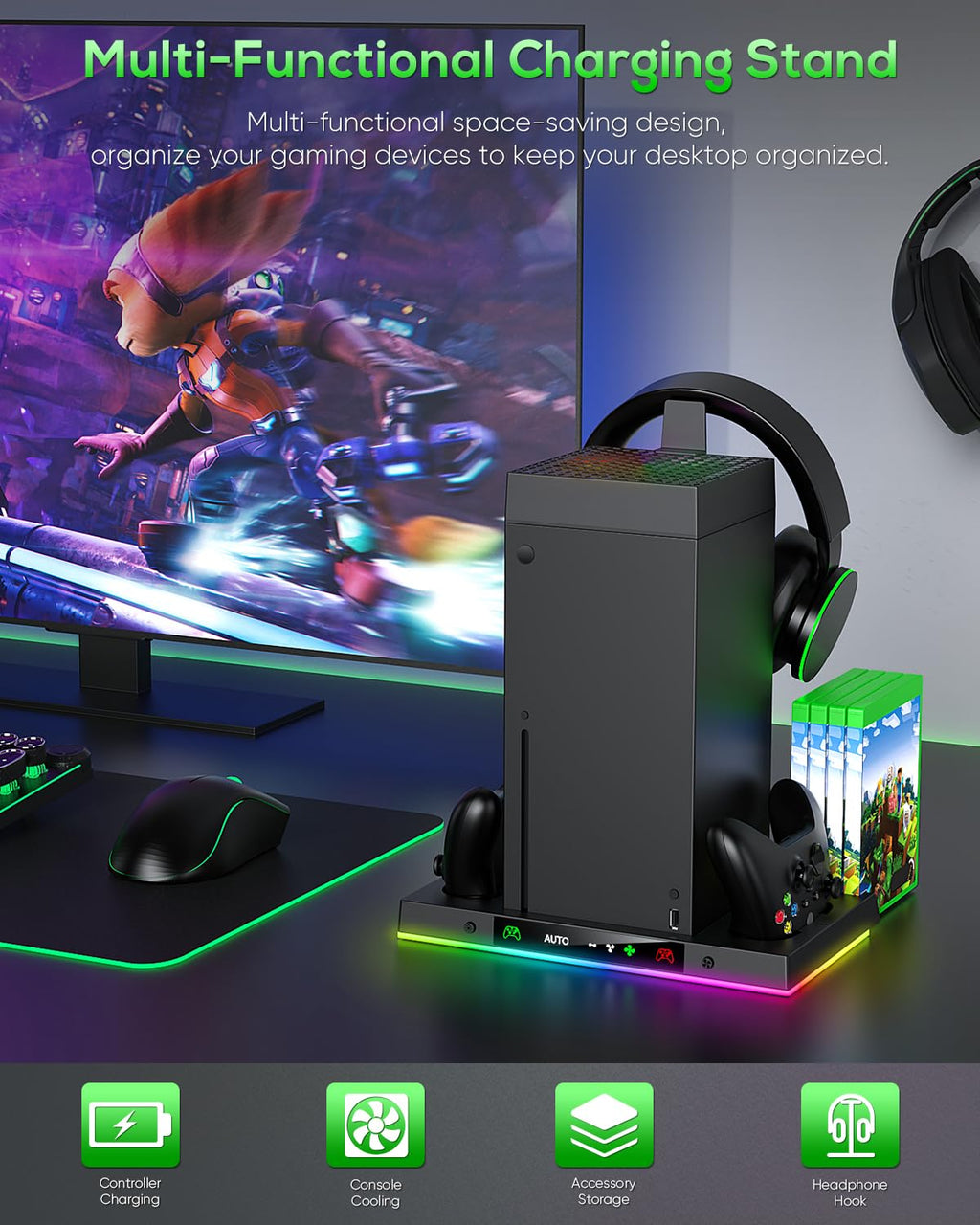 Black Cooling Fan Charge Stand for Xbox Series X Console T405
