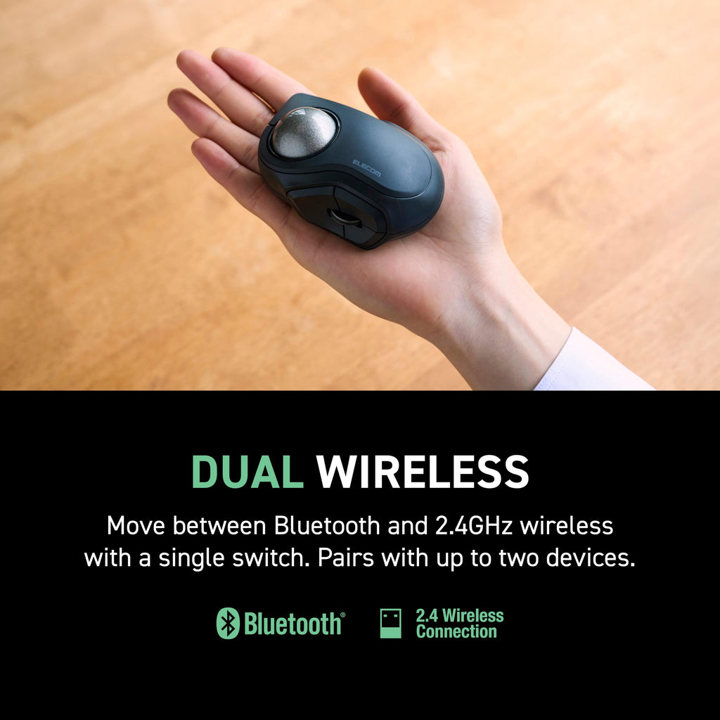 Wireless Trackball Mouse, Bluetooth and USB 2.4GHz, Silent Click, Compact A37706