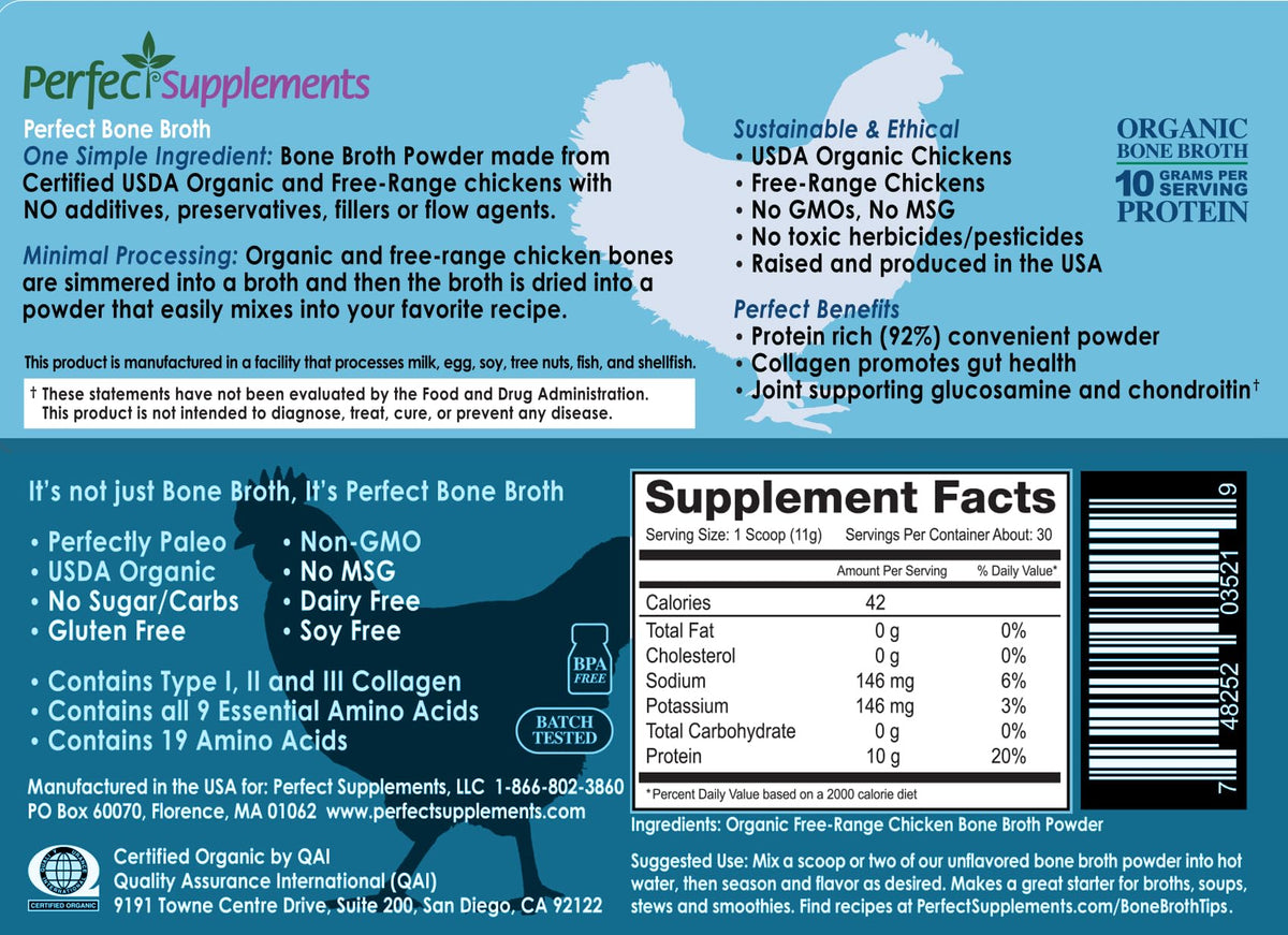 Organic Chicken Bone Broth Powder 330g 30 Servings A769