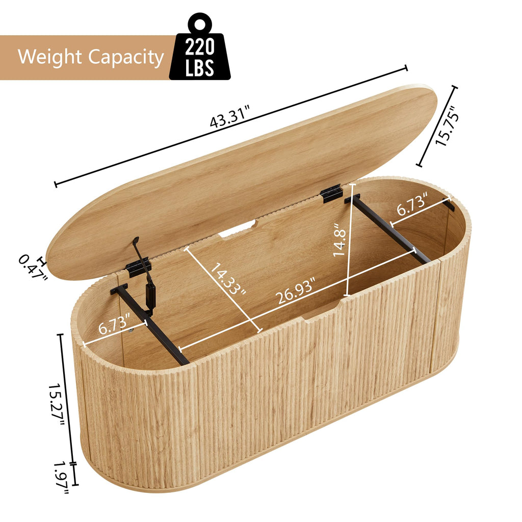 Natural Fluted Storage Bench with 4 Wheels N4400