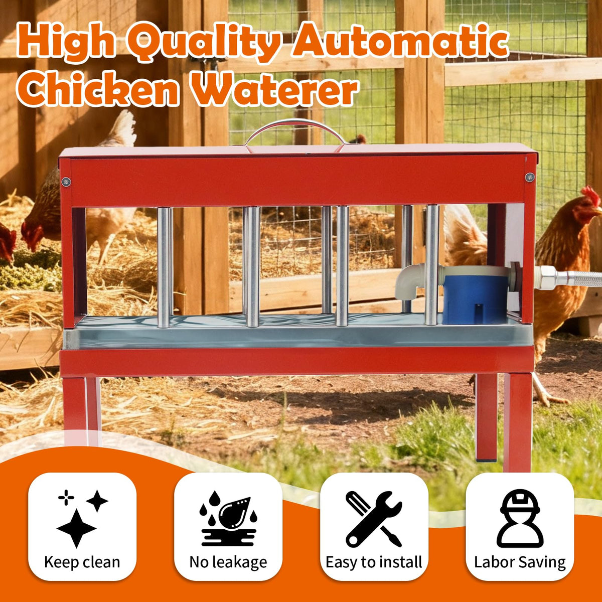 Automatic Stainless Steel Poultry Waterer with Float Valve J199190