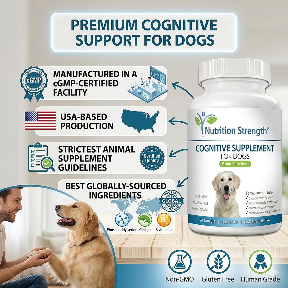 120 Chewable Tablets Cognitive Support Dog Supplement G4048