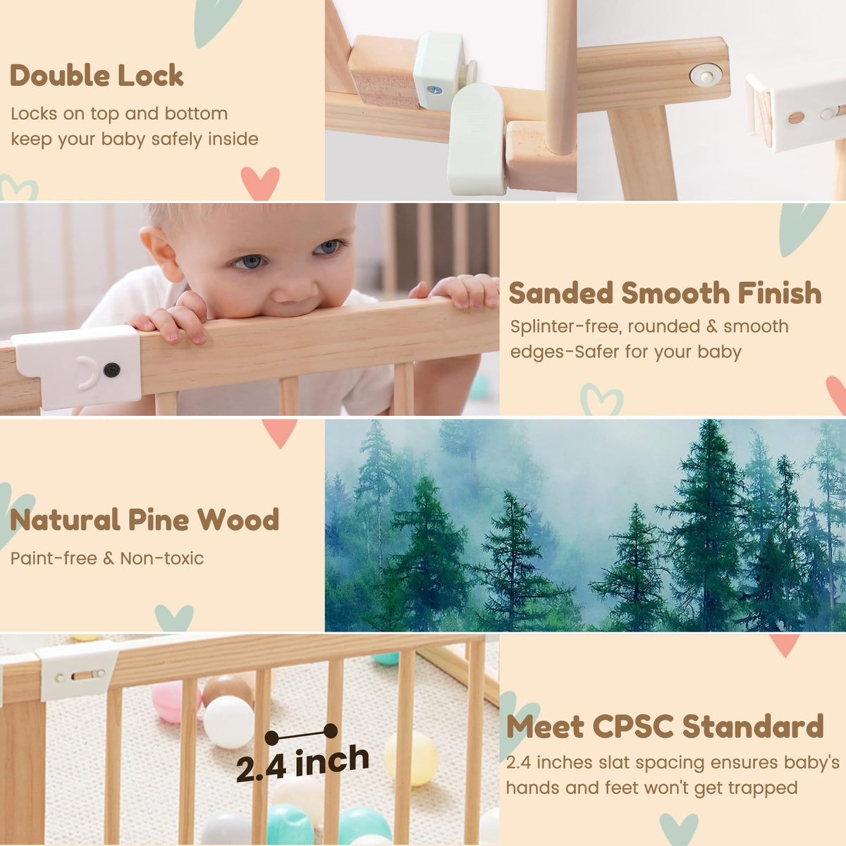 Wooden Playpen with 3 Learning Toys V2899