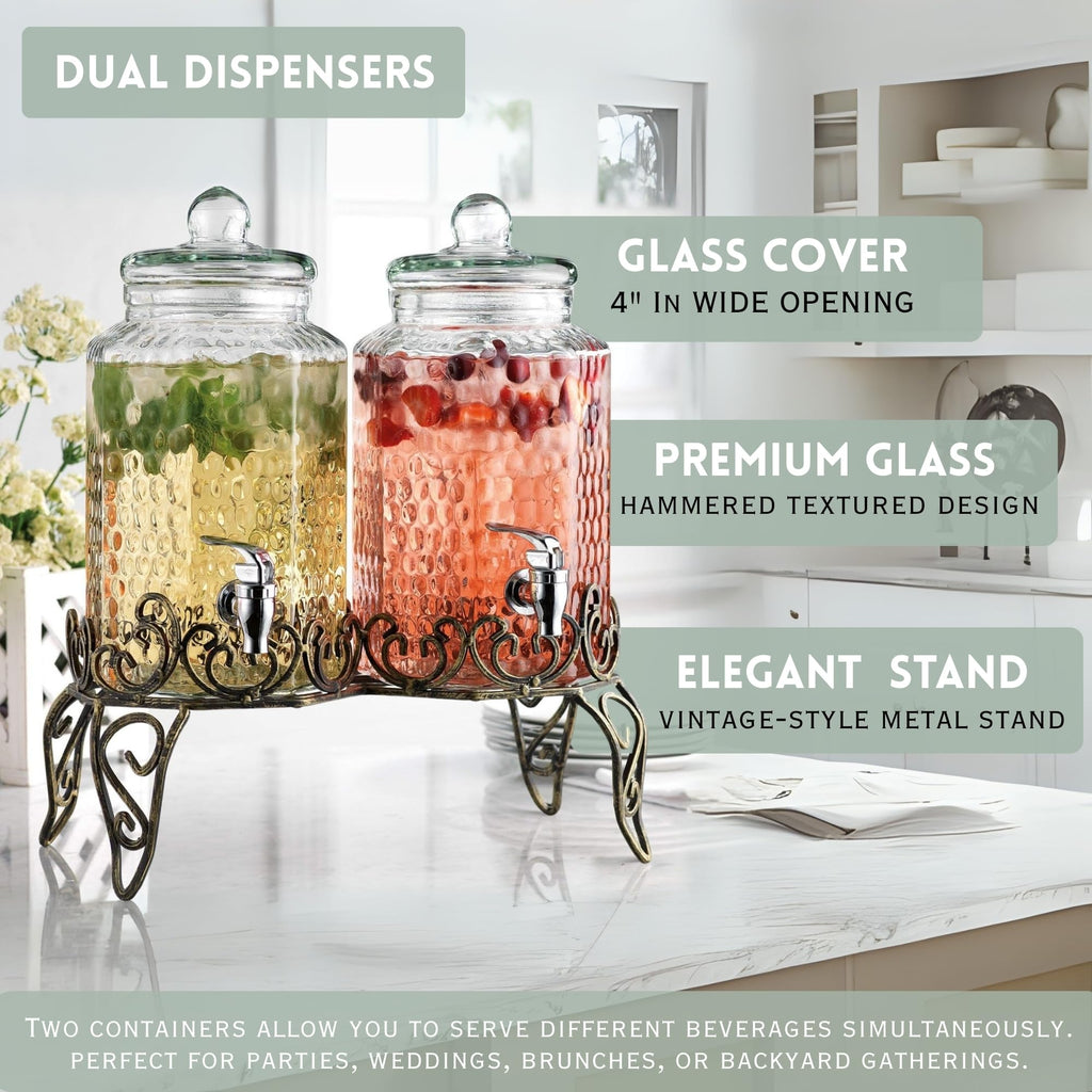 1 Gallon Glass Beverage Dispenser with Spigot Set of 2 Y1789