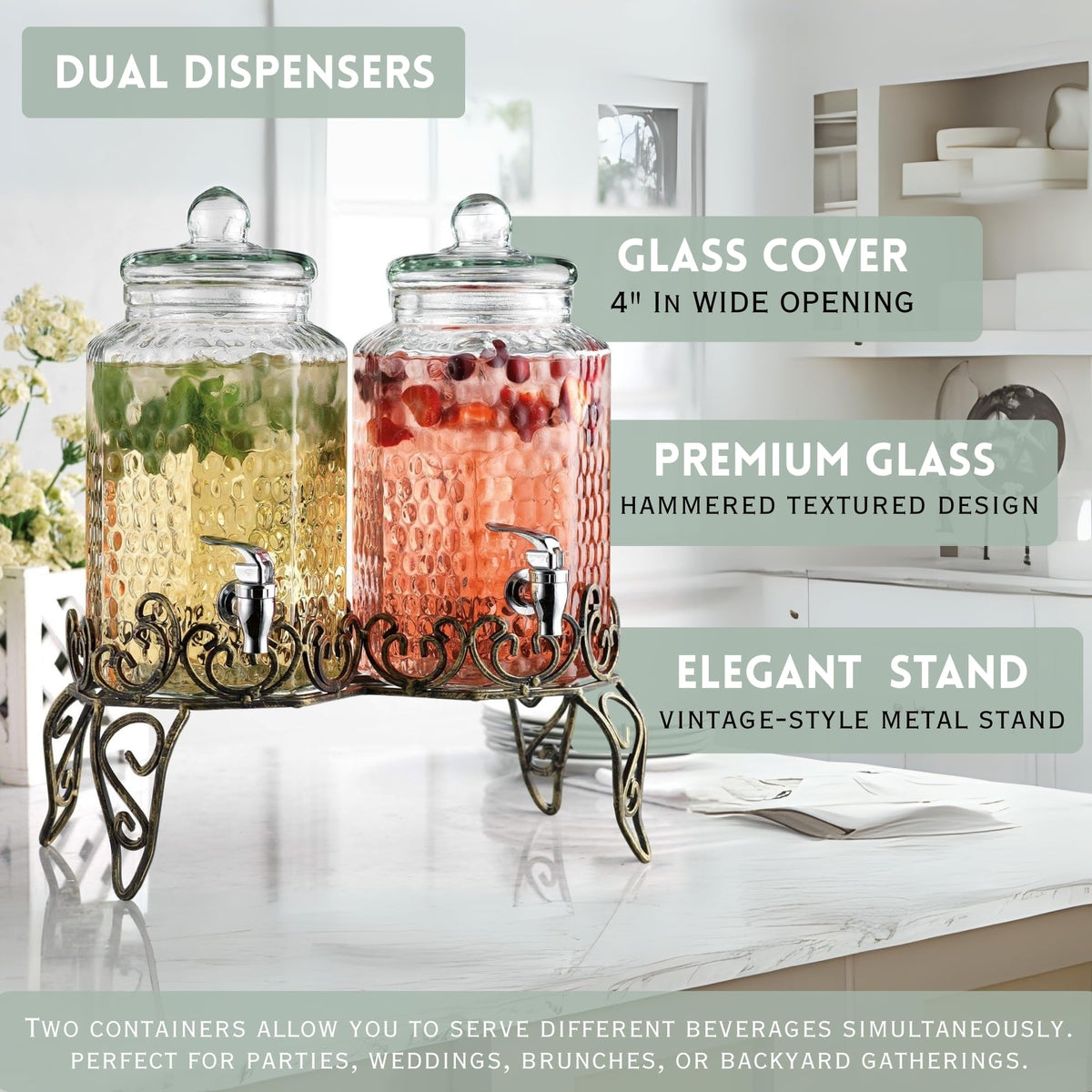 1 Gallon Glass Beverage Dispenser with Spigot Set of 2 Y1789