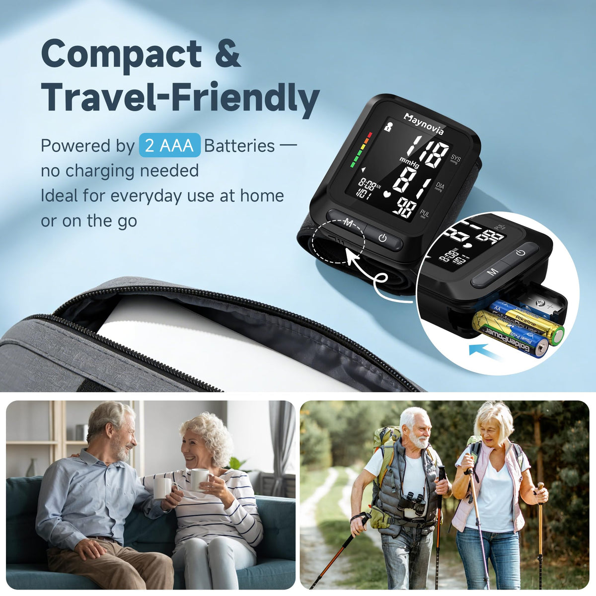 Wrist Blood Pressure Monitor, Backlit LCD, 5.3-8.5 in Cuff, Black L208