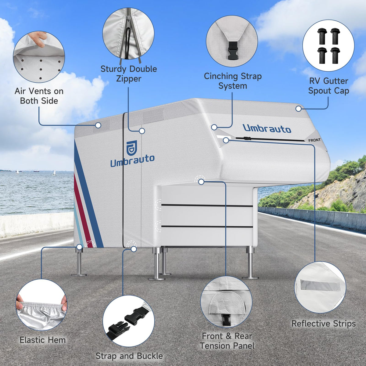 10–12FT Waterproof Oxford Truck Camper Cover with Straps & Air Vents X70608