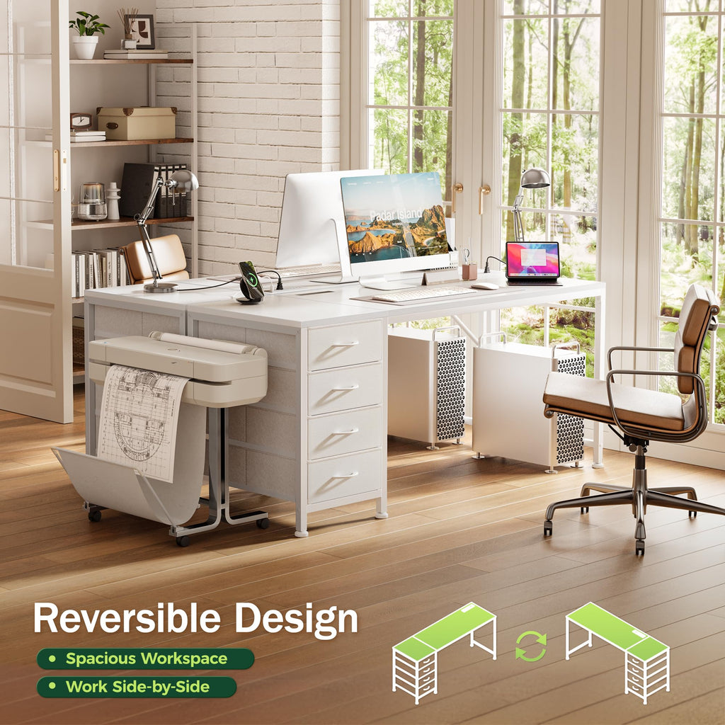 55.1 Inch White Desk with Power Outlets and USB-C Port X74268
