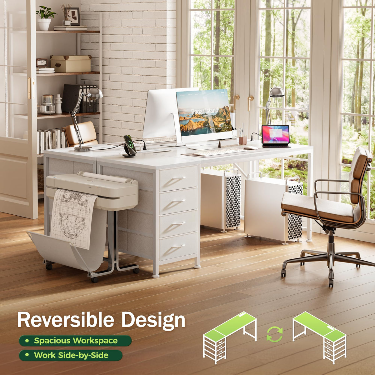 55.1 Inch White Desk with Power Outlets and USB-C Port X74268