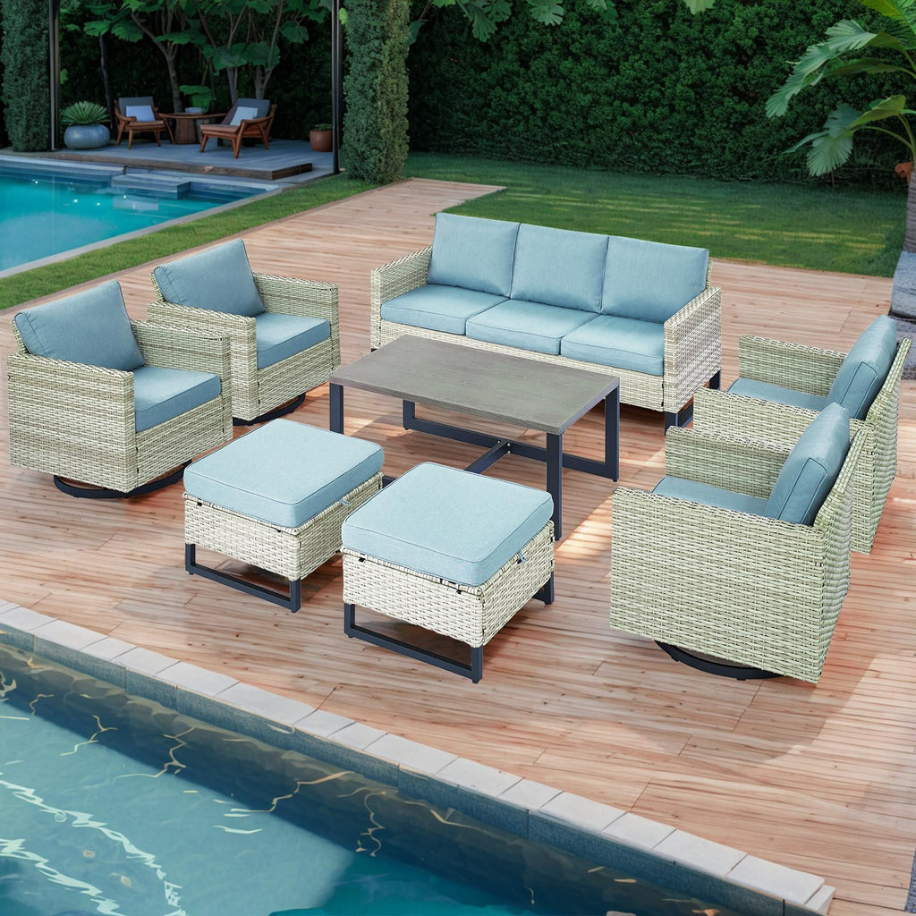 8 Piece Wicker Patio Conversation Set with Swivel Rocker Chairs Y289399