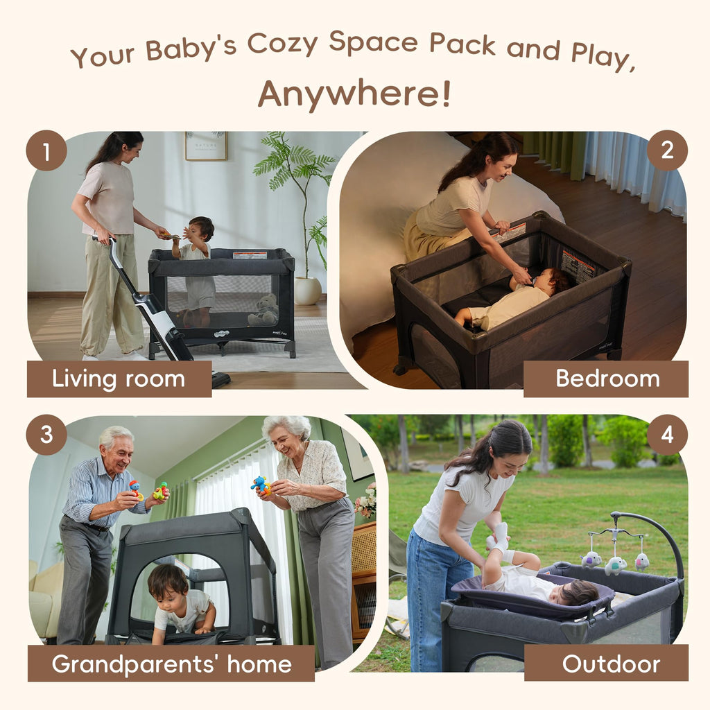 Grey Foldable Playard with Bassinet and Changing Table G4285