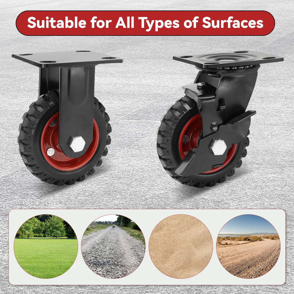 5 Inch Heavy Duty Solid Rubber Casters Set of 4 with Knobby Tread L503
