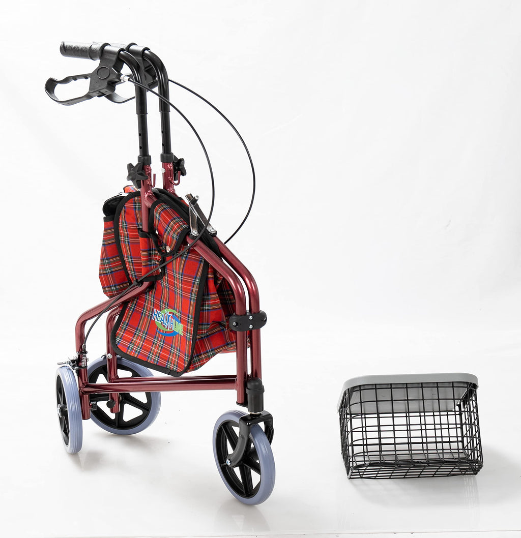 Aluminum 3 Wheels Foldable Rollator Walker with Basket Q61074