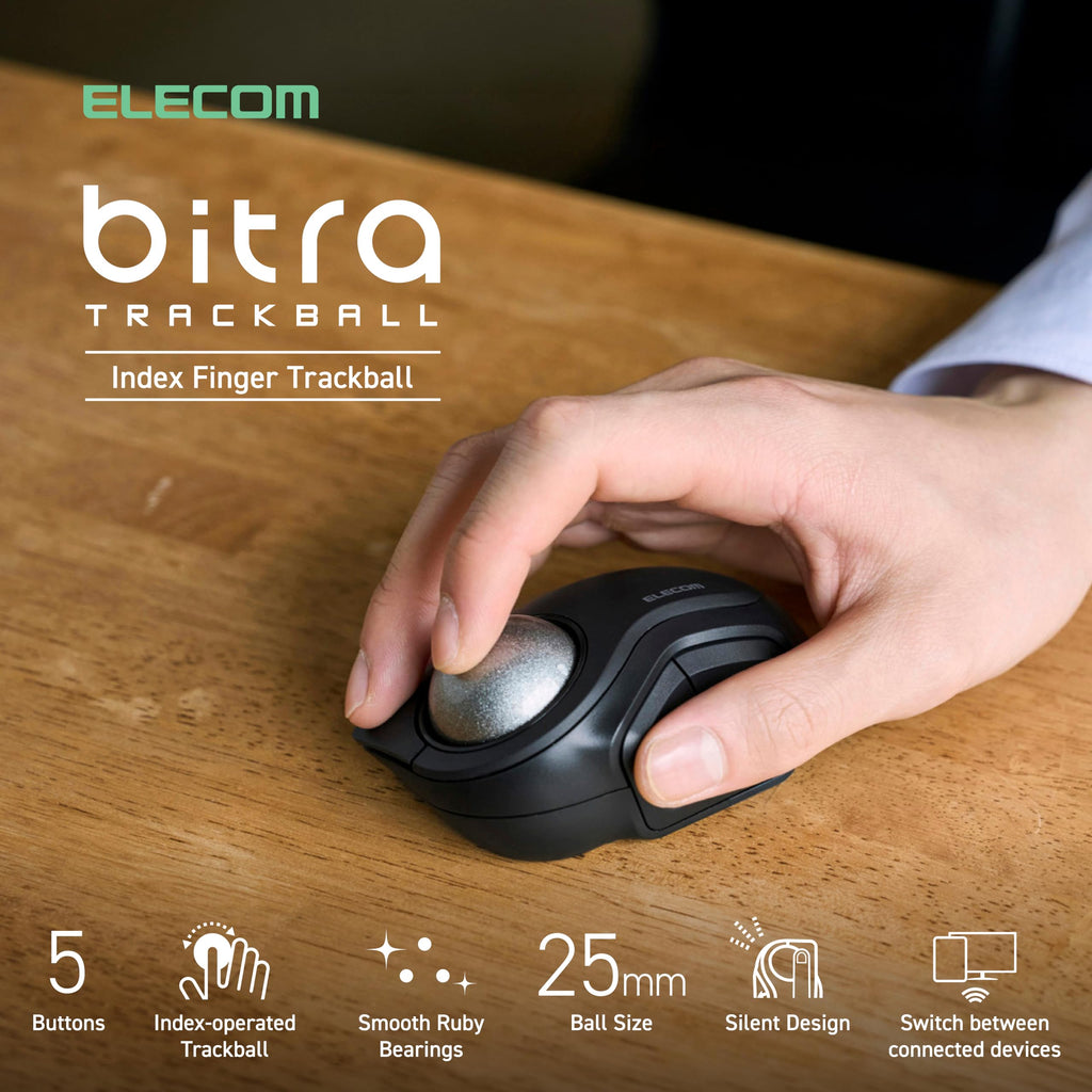 Wireless Trackball Mouse, Bluetooth and USB 2.4GHz, Silent Click, Compact A37706