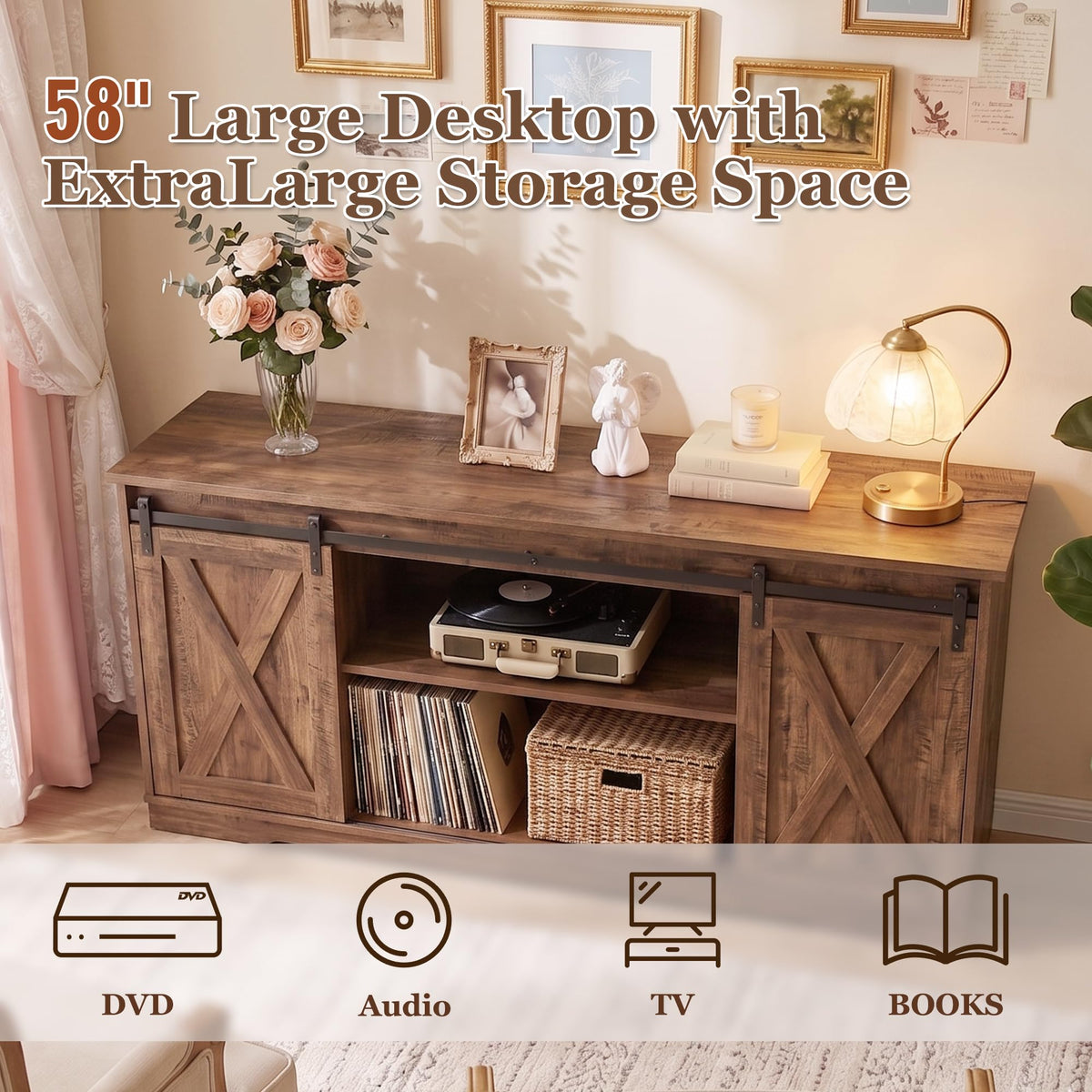 65 Inch Rustic Brown Farmhouse TV Stand X54535