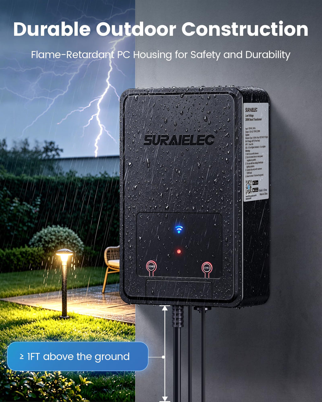 Wi-Fi Low Voltage Landscape Transformer with 2 Zones, 12V 15V AC N9729
