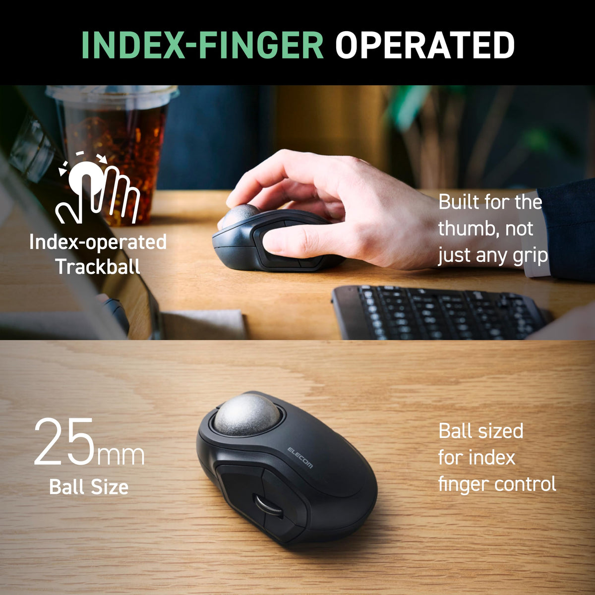 Wireless Trackball Mouse, Bluetooth and USB 2.4GHz, Silent Click, Compact A37706