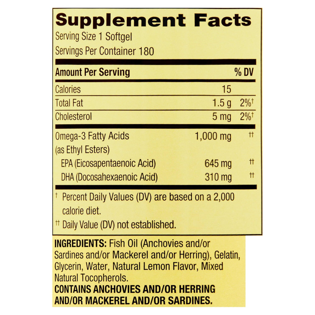 Omega-3 Fish Oil Soft Gels 1000 mg 180 Count Dietary Supplement K21820