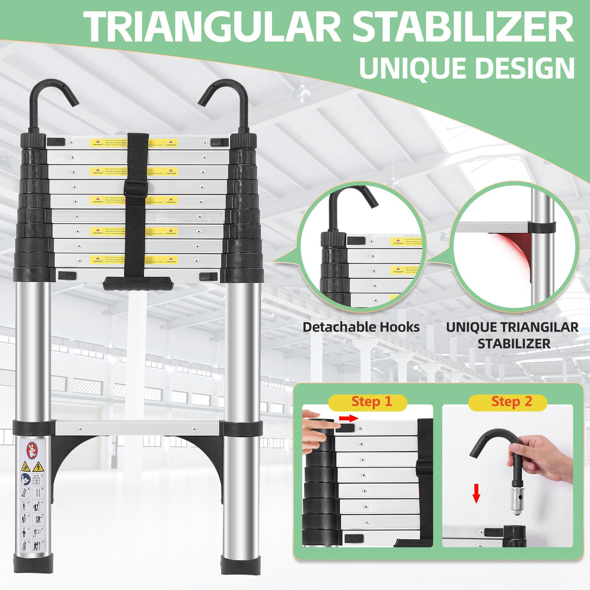 Telescoping Aluminum Ladder with Hooks I81707