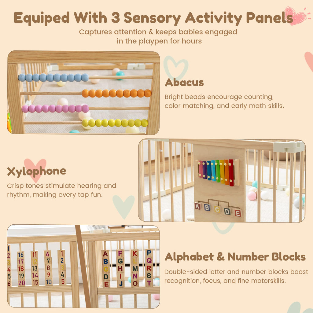 Wooden Playpen with 3 Learning Toys V2899
