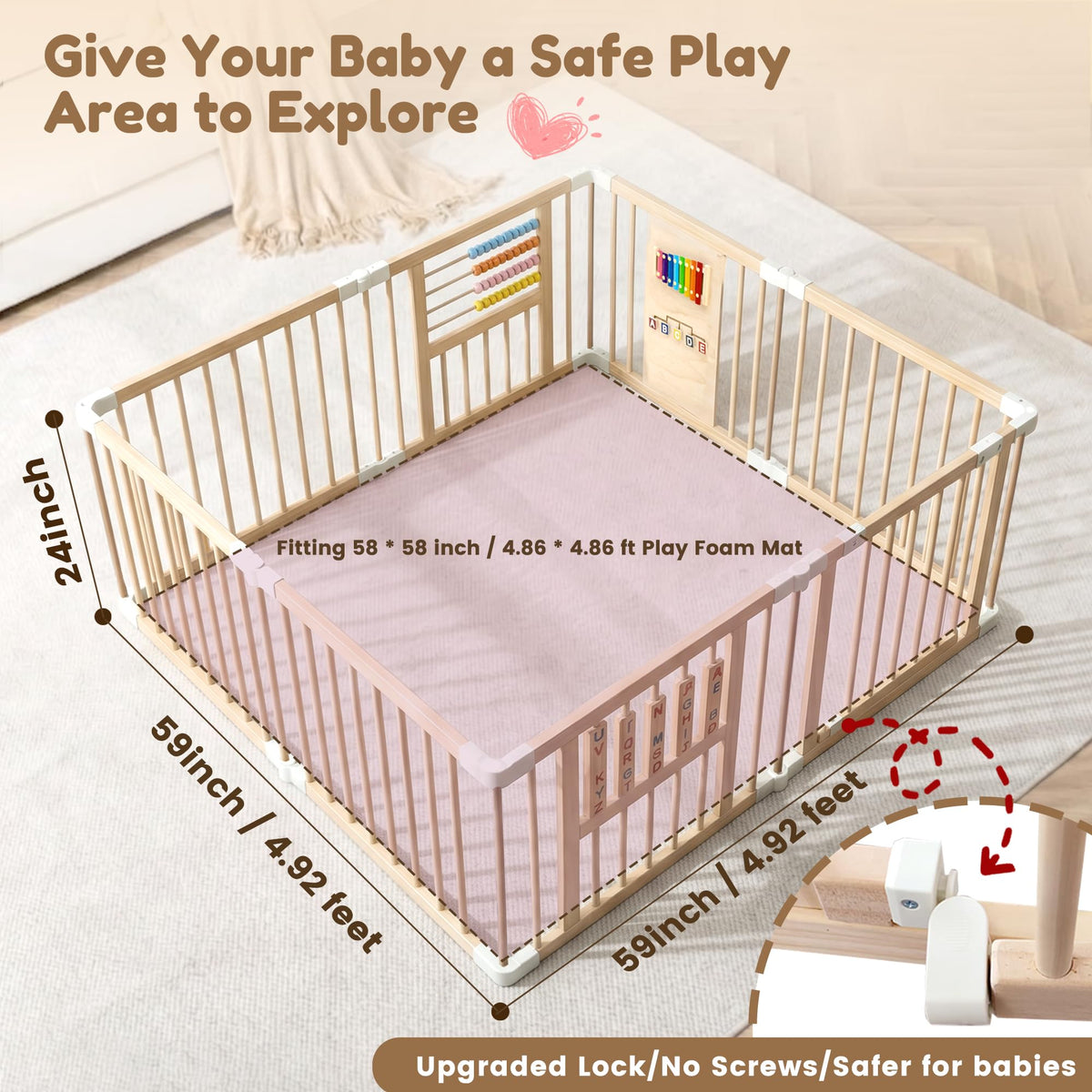 Wooden Playpen with 3 Learning Toys V2899