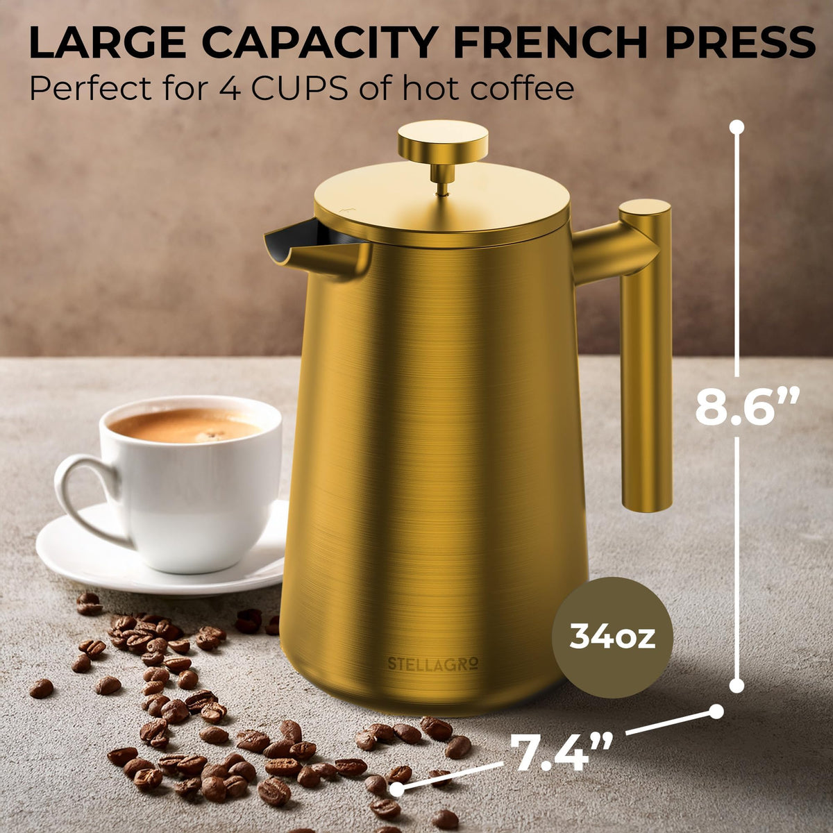 Stainless Steel Double Wall Insulated French Press 34 Oz C14953