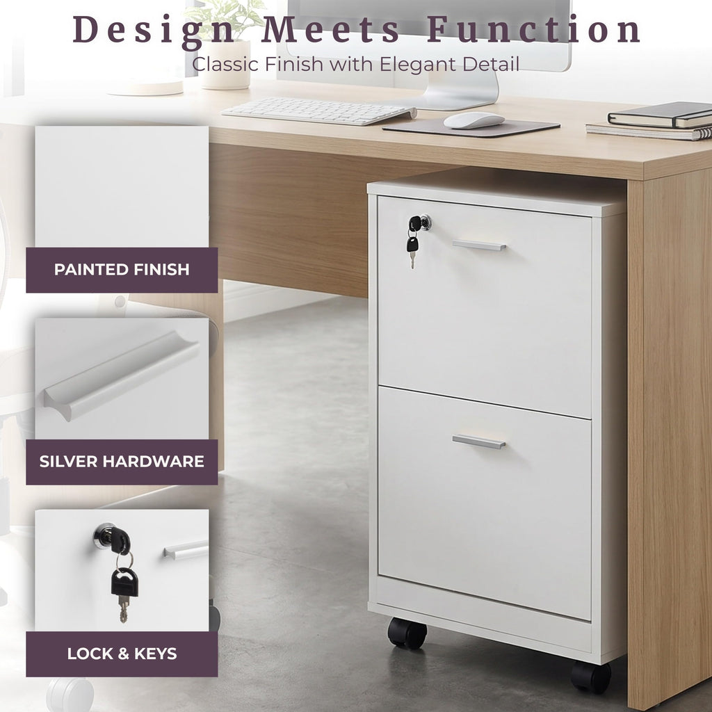 White 2-Drawer Wooden File Cabinet with Lock X7475