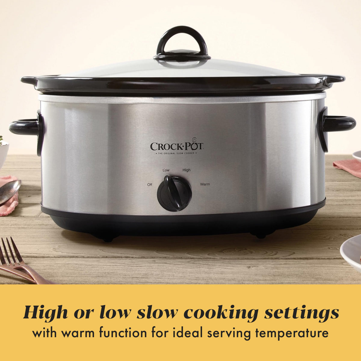 7-Quart Manual Slow Cooker, Family Size, Removable Stoneware, Dishwasher Safe, Stainless Steel T232722