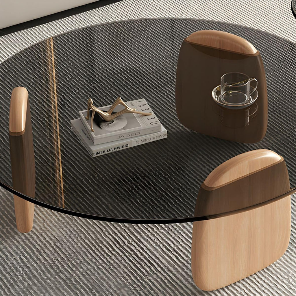 Nesting Coffee Table Set of 2 Glass Round Top Wood Legs Y74501