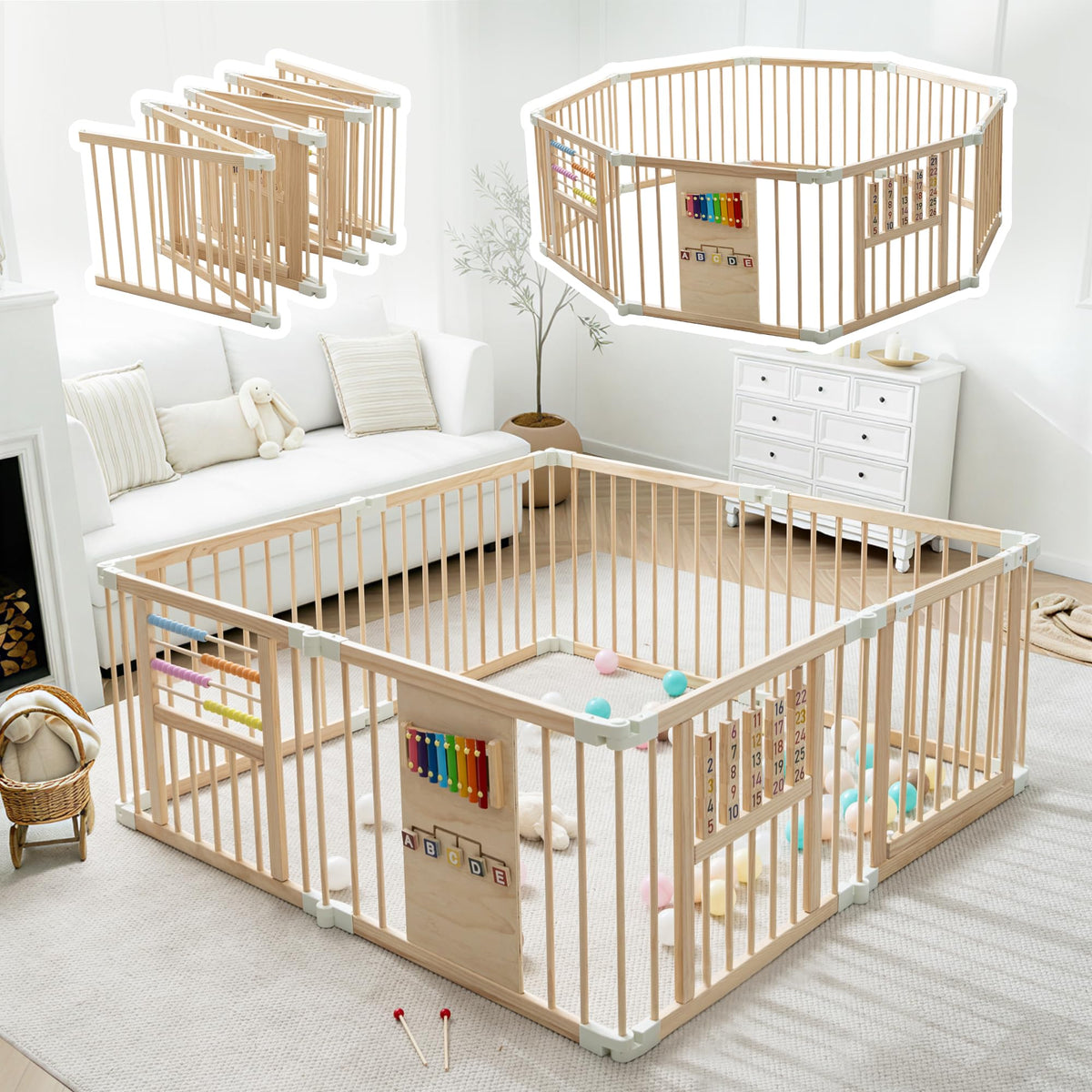 Wooden Playpen with 3 Learning Toys V2899