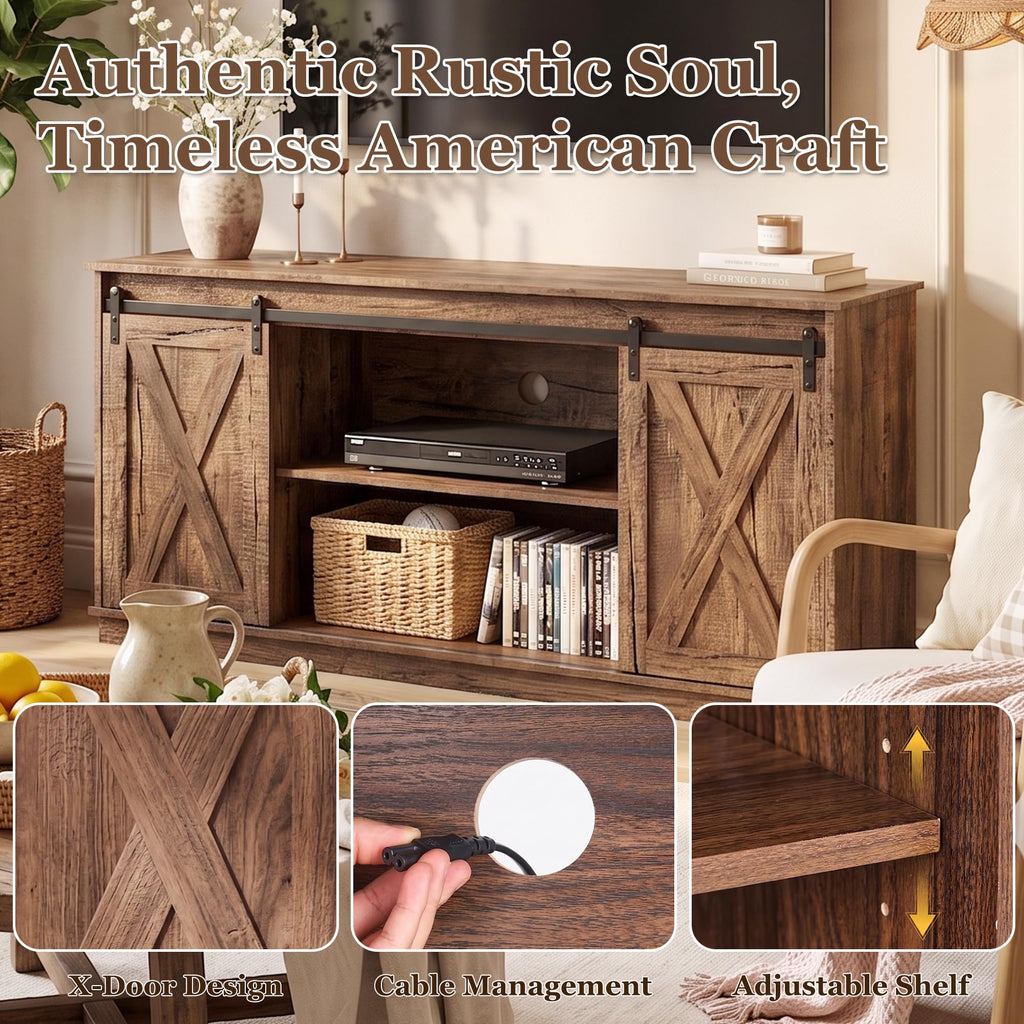 65 Inch Rustic Brown Farmhouse TV Stand X54535