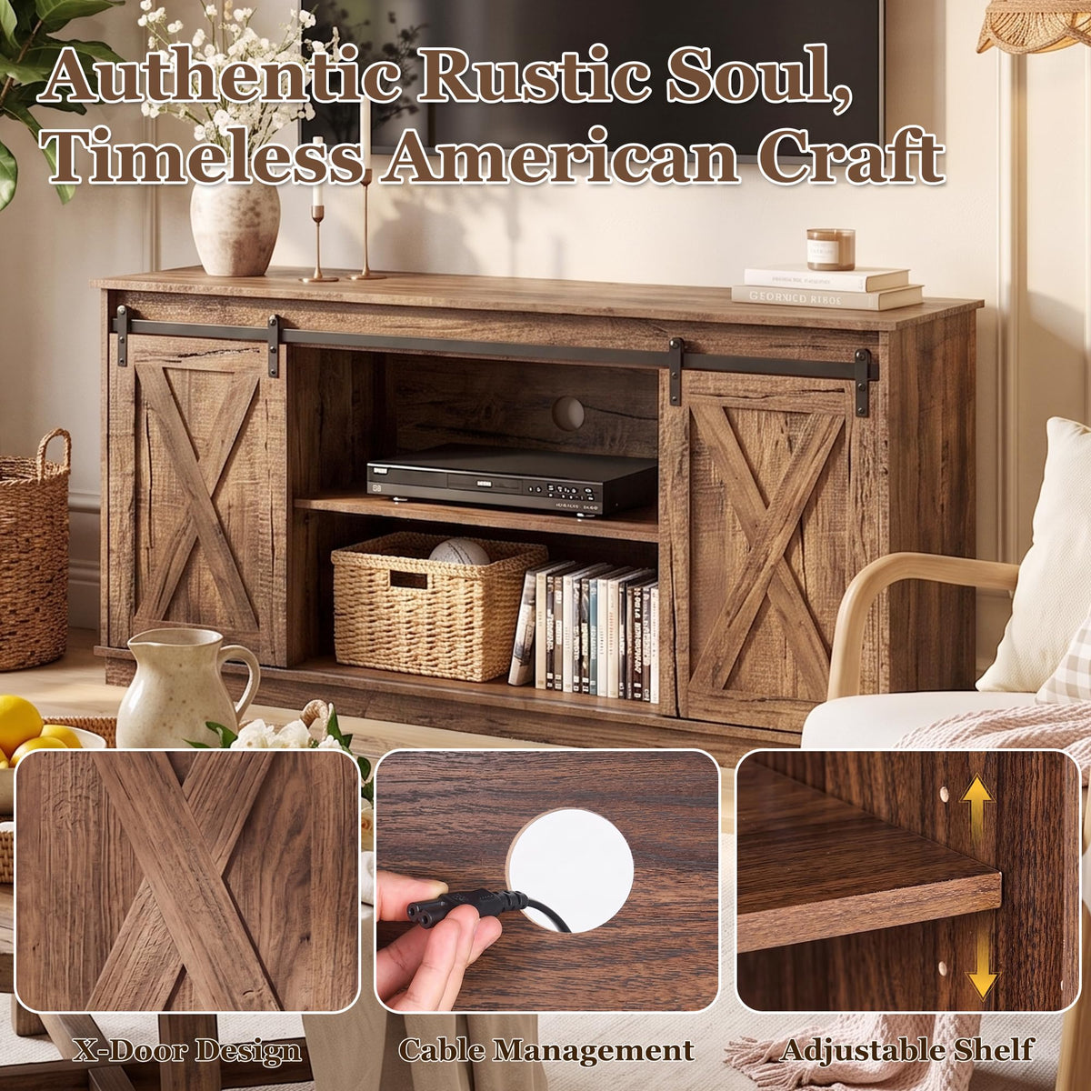 65 Inch Rustic Brown Farmhouse TV Stand X54535