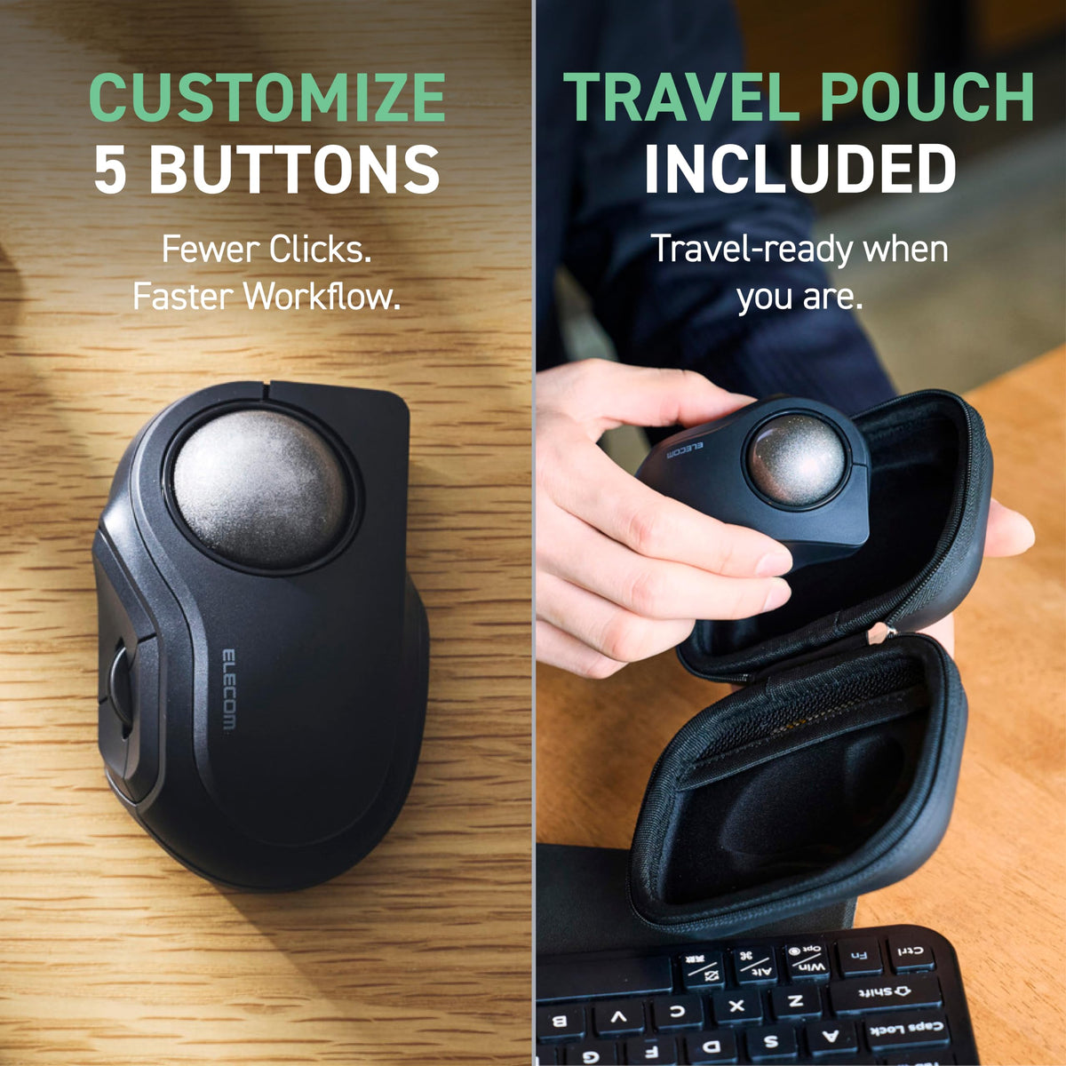 Wireless Trackball Mouse, Bluetooth and USB 2.4GHz, Silent Click, Compact A37706