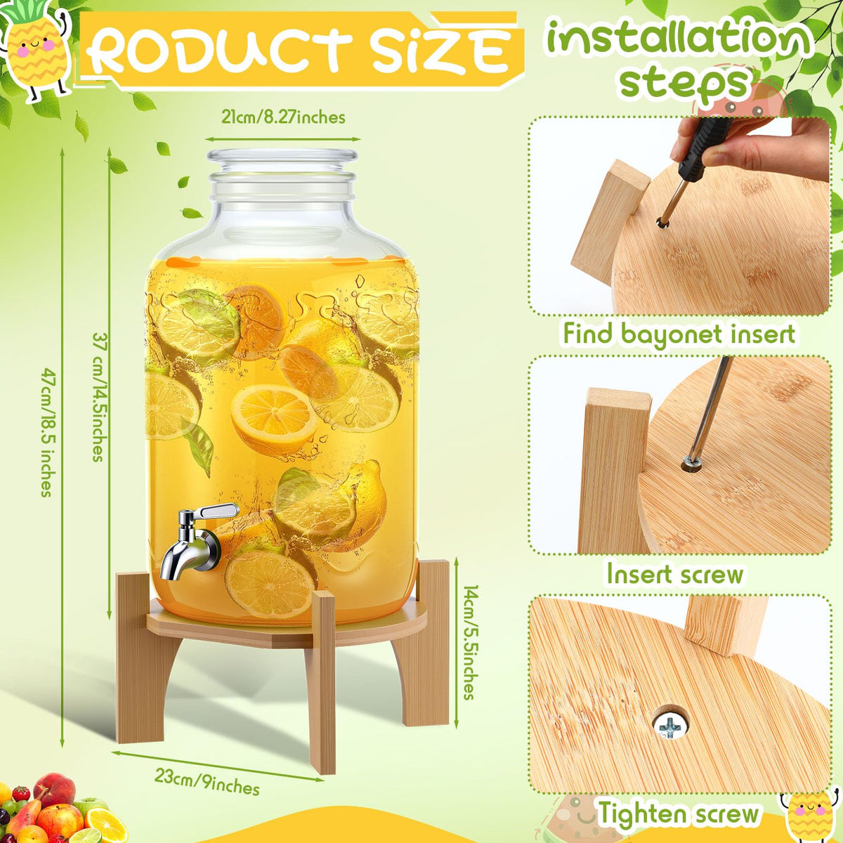 3 Gallon Glass Beverage Dispenser with Stand I142
