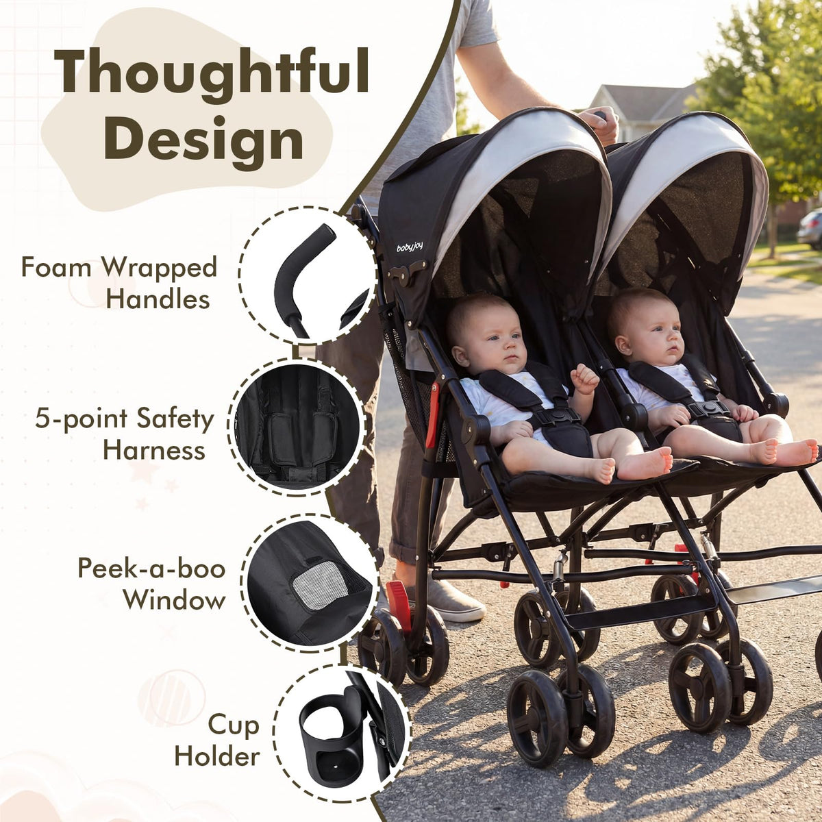 Lightweight Double Umbrella Stroller with Cup Holder and Adjustable Canopy Y972