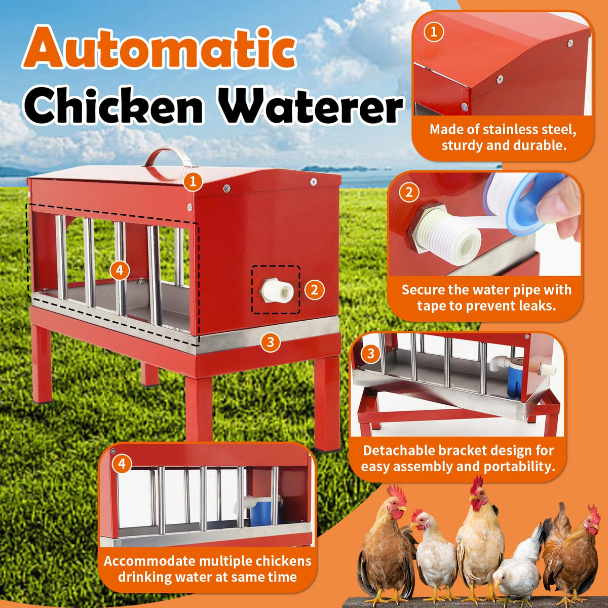Automatic Stainless Steel Poultry Waterer with Float Valve J199190