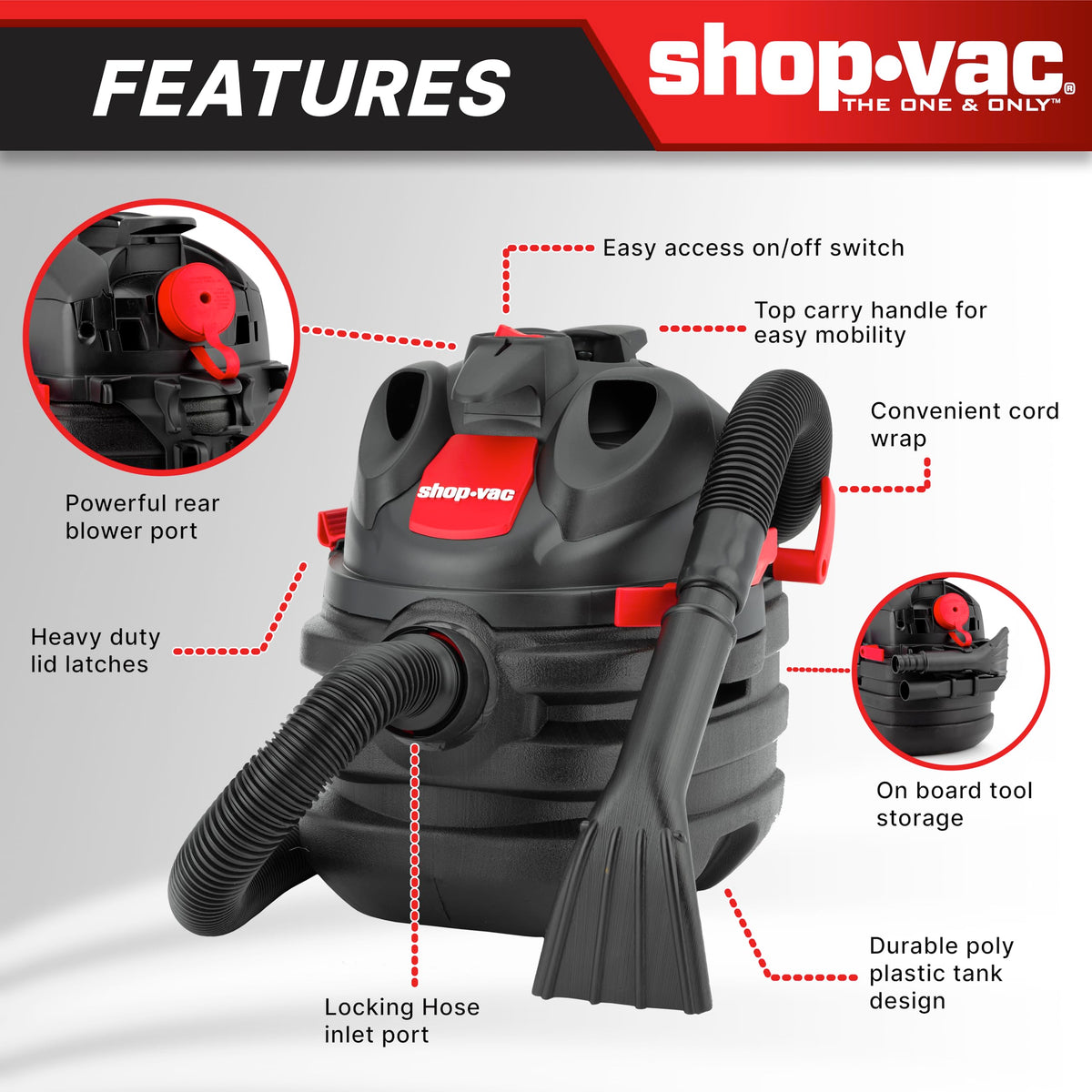 5 Gallon 6.0 Peak HP Portable Wet/Dry Vacuum G1909