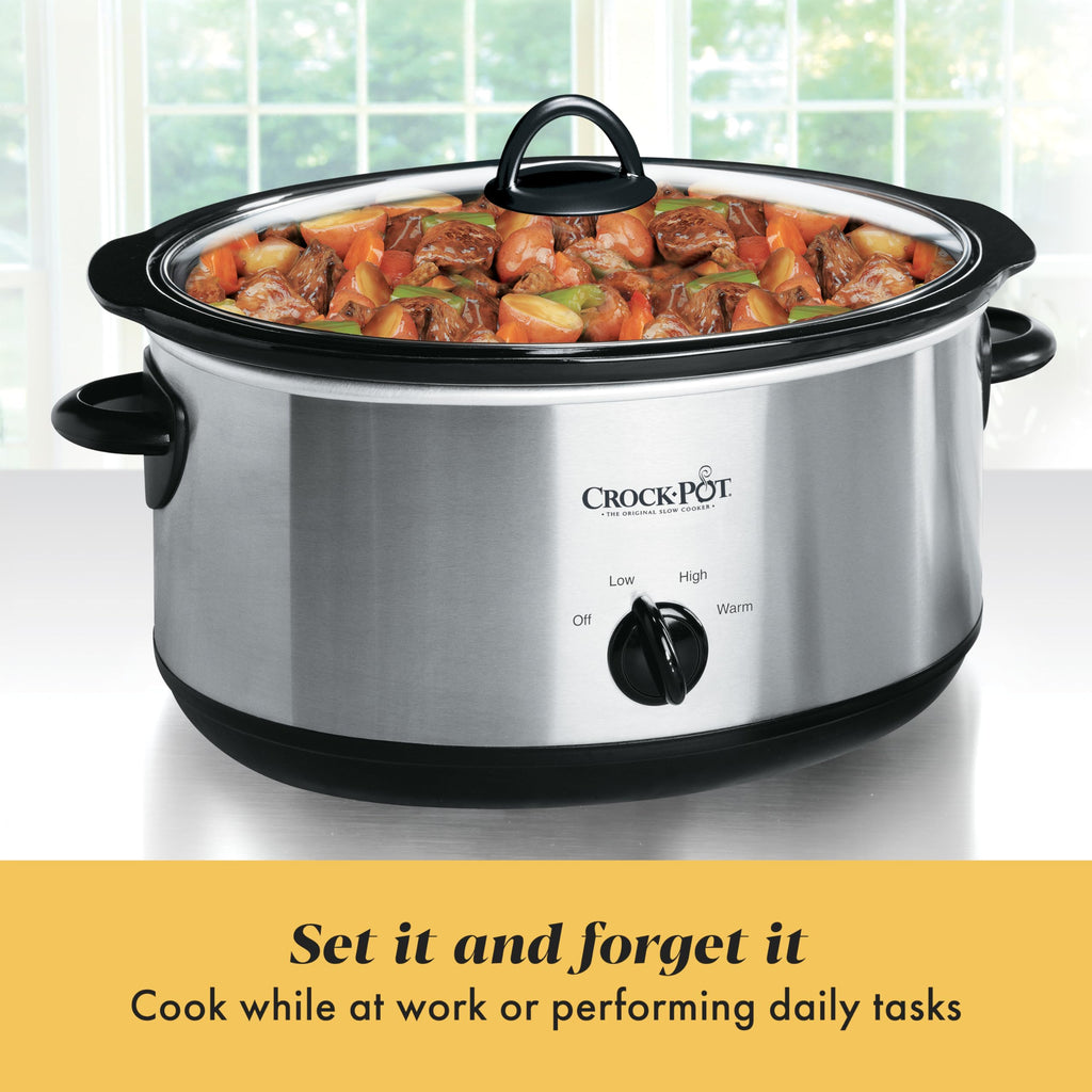 7-Quart Manual Slow Cooker, Family Size, Removable Stoneware, Dishwasher Safe, Stainless Steel T232722