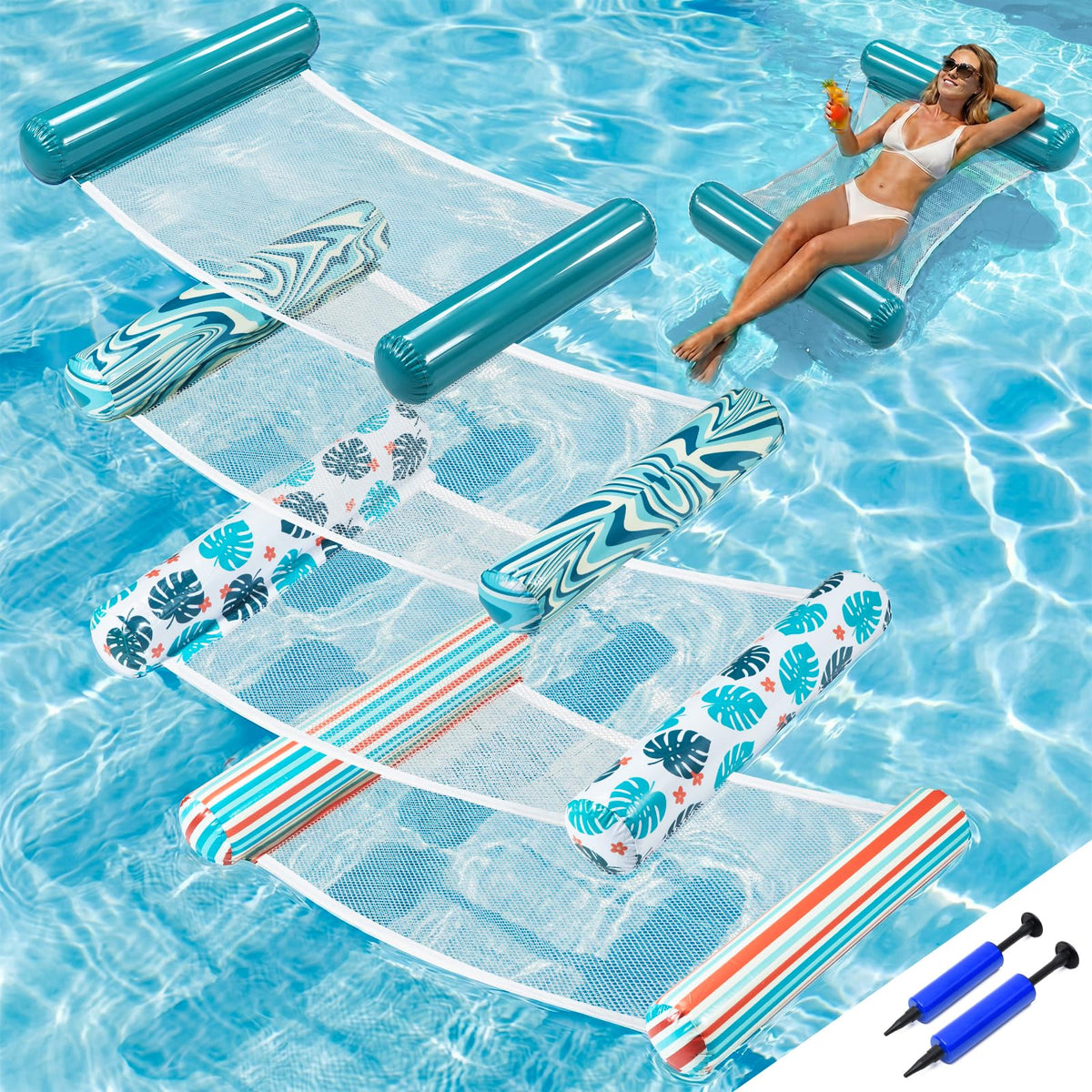 4-Pack Inflatable Pool Floats with Air Pump & Phone Pouch C39842