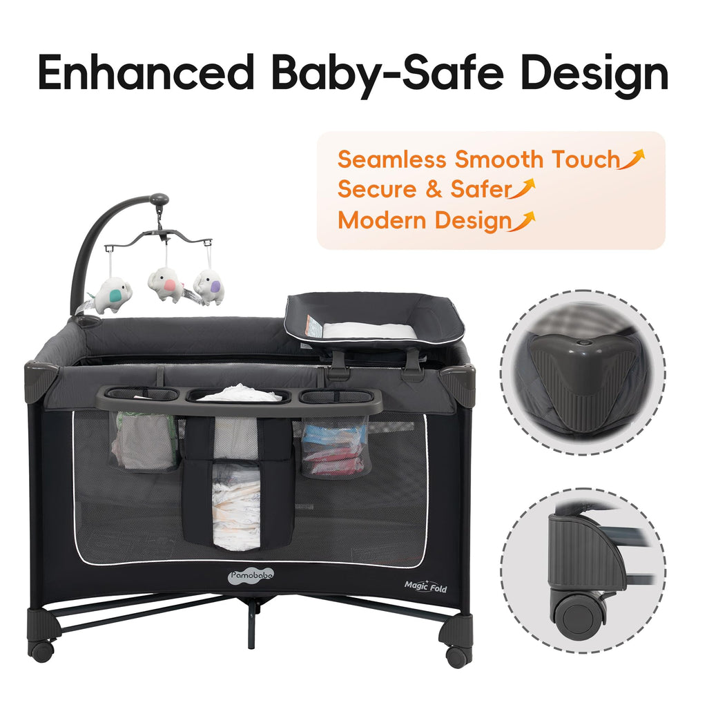 Grey Foldable Playard with Bassinet and Changing Table G4285