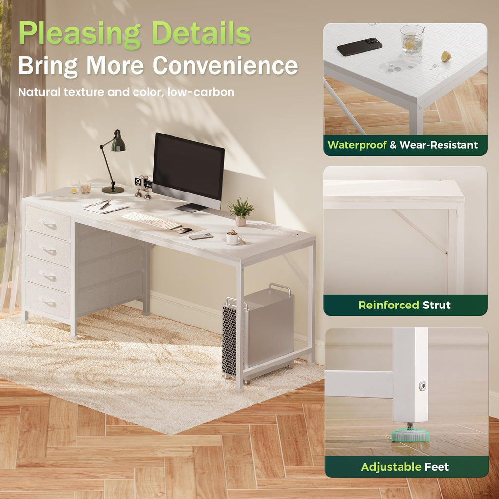 55.1 Inch White Desk with Power Outlets and USB-C Port X74268