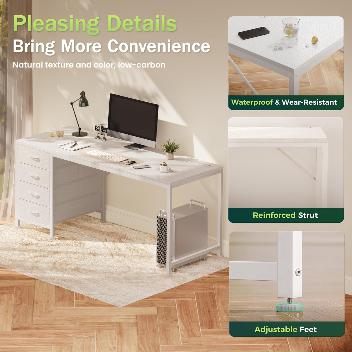 55.1 Inch White Desk with Power Outlets and USB-C Port X74268