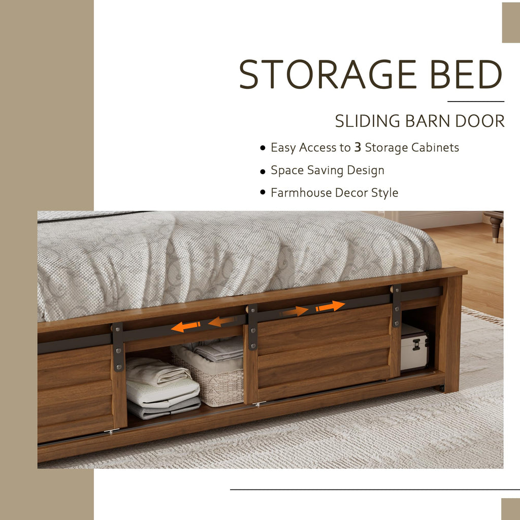 Queen Size Wooden Bed Frame with Headboard and Storage Footboard E438393